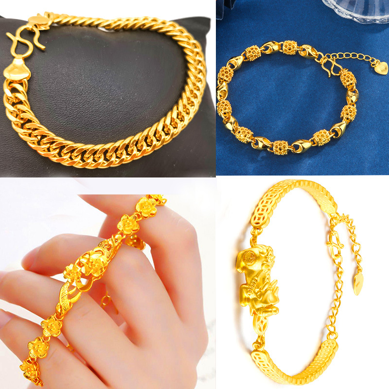 直播带货时尚简约大气沙金手链24K铜镀金光珠花朵凤尾貔貅手链女