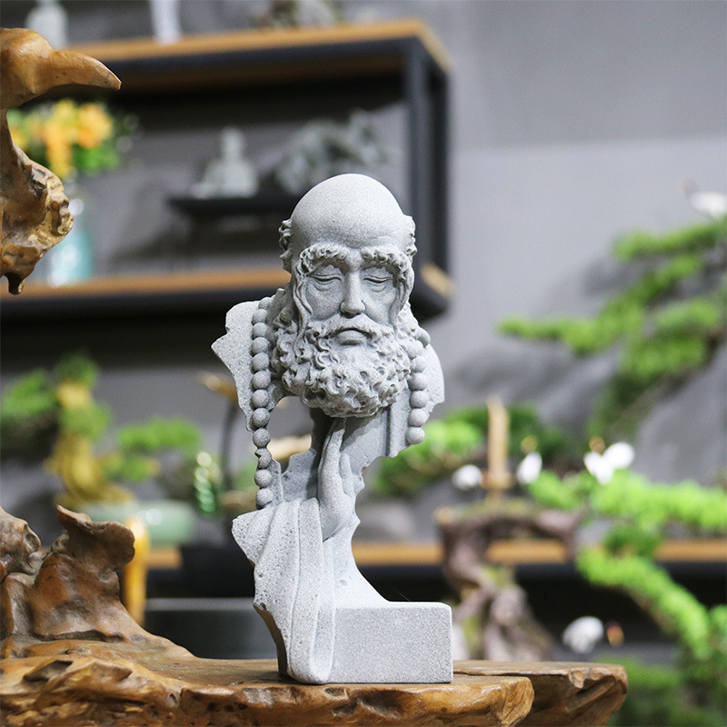 Chinese-style garden flower tea room Buddha statue decoration, Sakyamuni fish tank landscape arrangement, home entrance hall Buddha figurehead details Picture