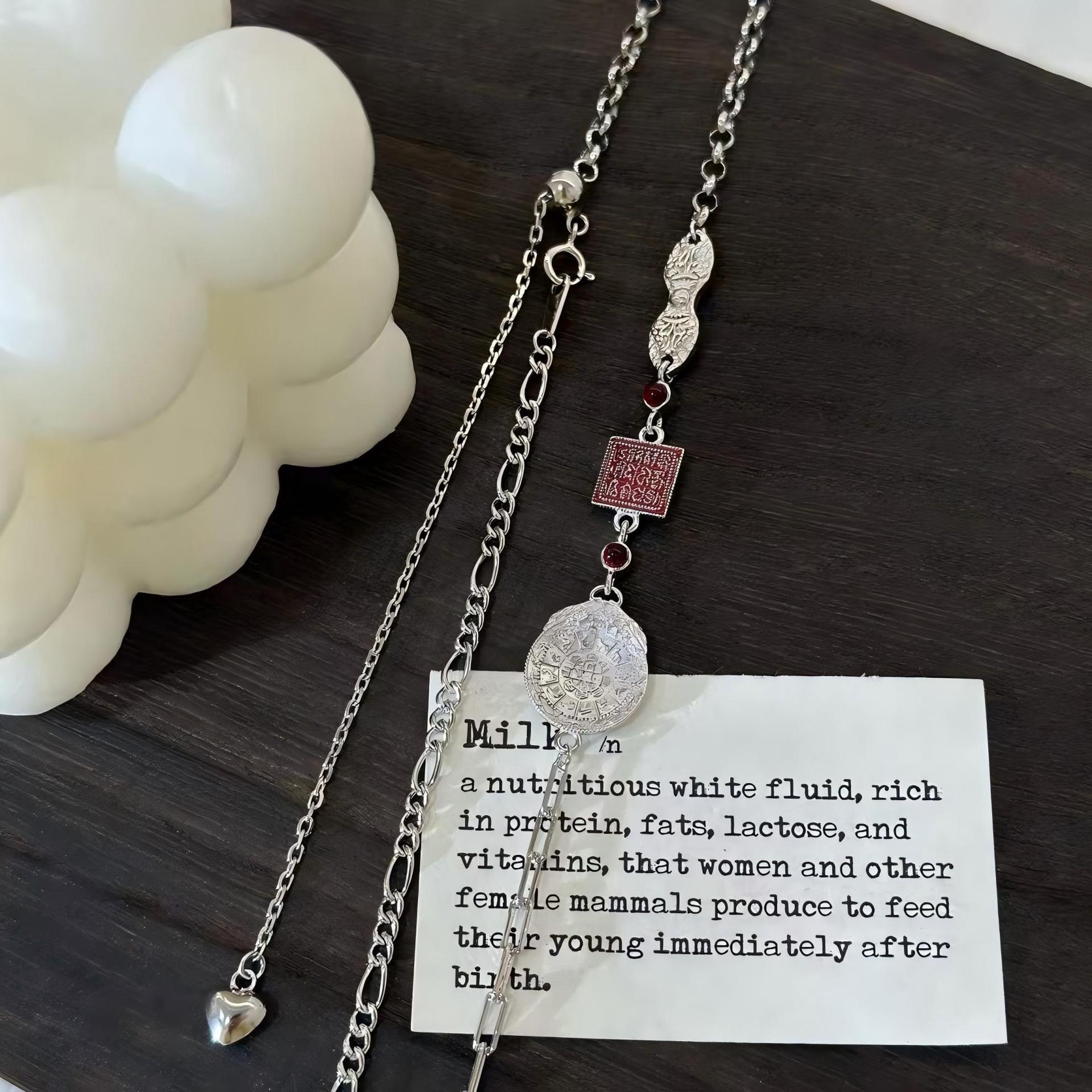 S925纯银九宫八卦项链抽拉可调节百搭简约时尚小众设计感女毛衣链