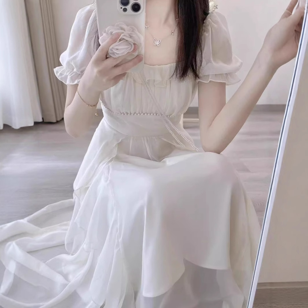 法式白色高级感仙女连衣裙女夏季2025新款超仙公主裙温柔风长裙子产品图