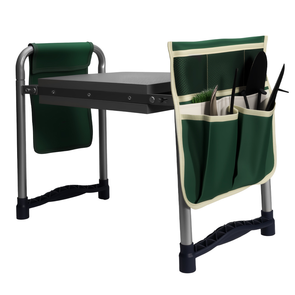 The new cross-border garden kneeling stool and folding chair can be used for both sitting and kneeling. It is a garden tool stool with storage bags, load-bearing and anti-aging properties Item Picture