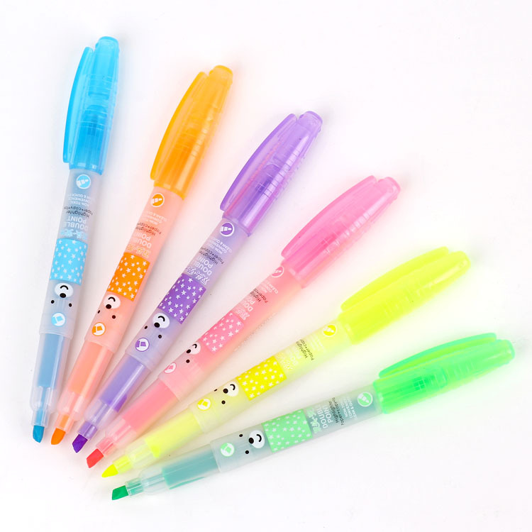Small wholesale of double-headed cartoon highlighter pens, Cute Bear 2235 double-headed single-color highlighter notebook number pens, 6 pieces per bag details Picture