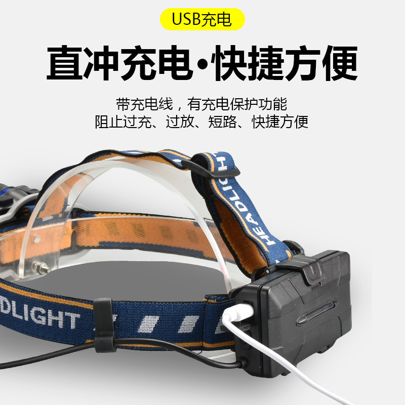 Outdoor camping night fishing lights, cycling long-range miner's lamps, lithium battery searchlights, head-mounted flashlights, LED high-intensity headlamps Item Picture