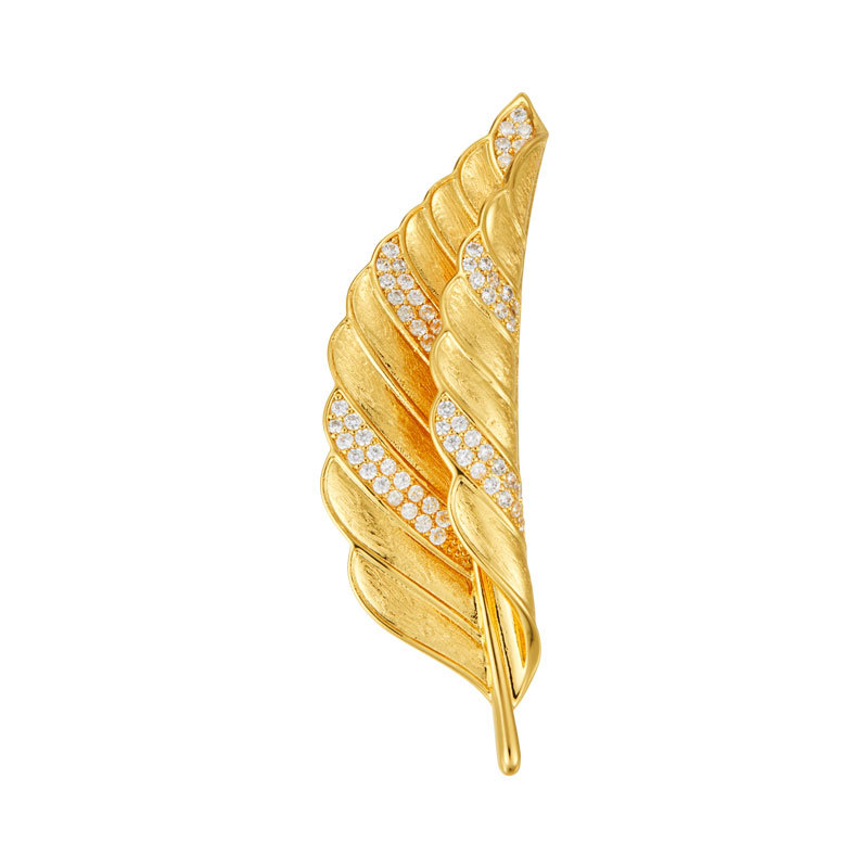 Original design, niche and light luxury brushed leaf brooch, copper alloy, real gold electroplated, slightly inlaid zircon, high-end sense brooch Item Picture