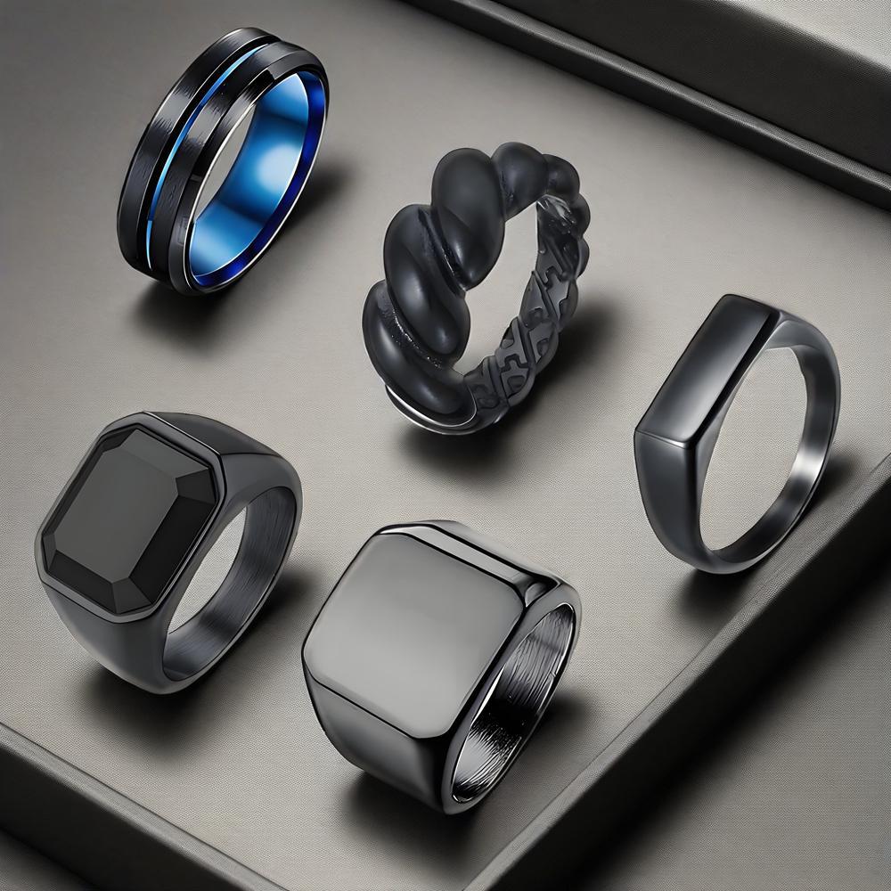 2025 New cross-border Amazon jewelry ins minimalist style titanium steel men's smooth black gemstone ring batch Application Scenario