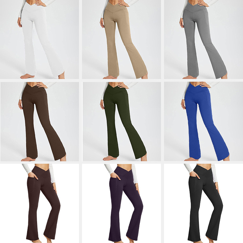 2024 European and American professional slimming and breathable solid color seamless casual micro-flared high-waisted hip-lifting fitness pants details Picture
