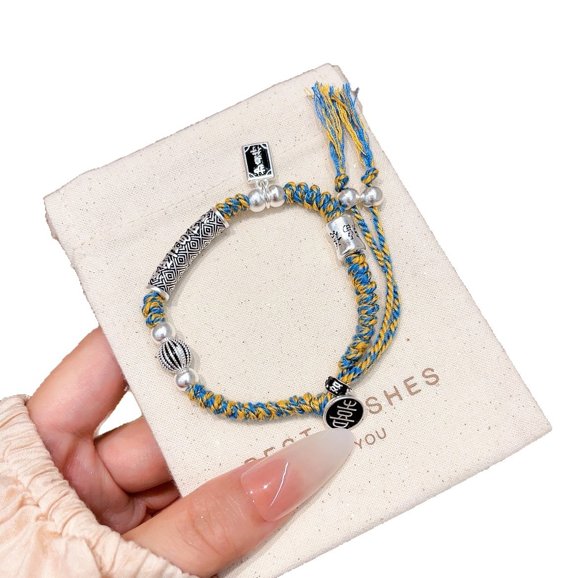 Koi carp woven rope red rope bracelet for girls to get ashore woven rope, exam couple gift woven rope for girls, copper plated with Miao silver Item Picture