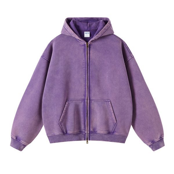 European and American high street retro batik washed distressed hooded zipper hoodie oversized loose hoddies hoodie Specification drawing