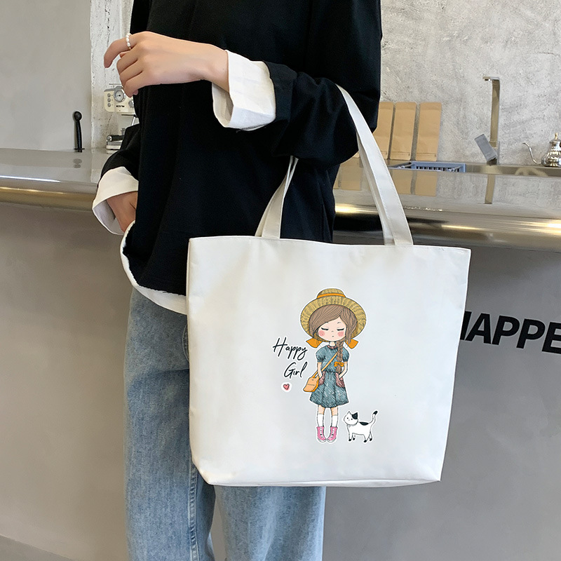 Cross-border canvas bags, fashionable and casual printed tote bags, single-shoulder bags, women's canvas bags, large-capacity canvas bags, storage fashionable crossbody simple canvas bags, canvas bags, handbags simple canvas bags Specification image