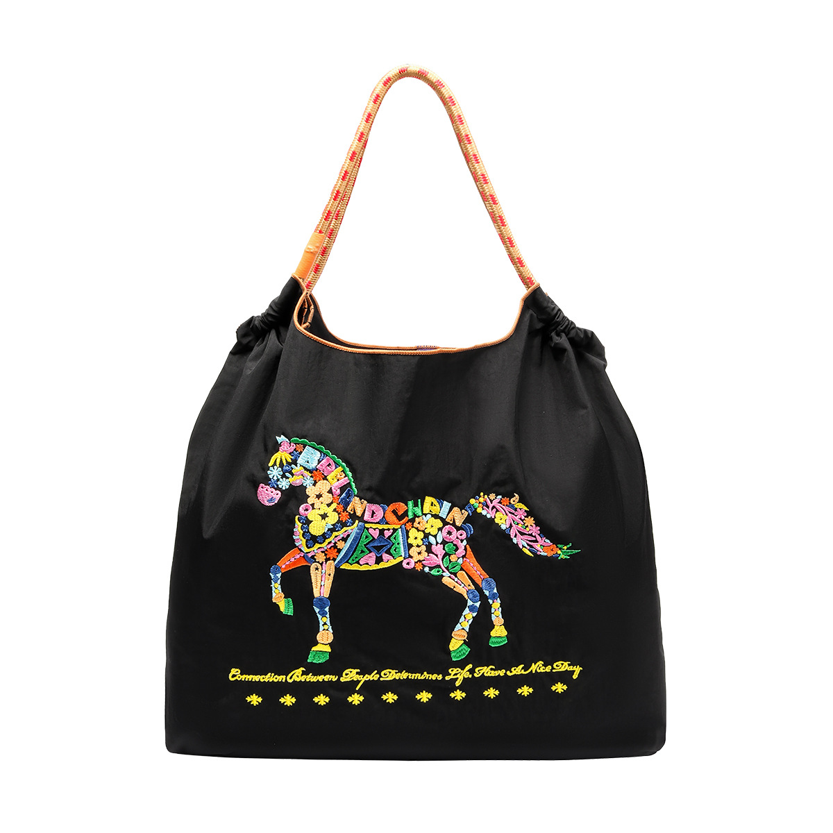 Primavera nuevo año del caballo bordado ballchain bolsa ecológica bolsa de mujer bolsa de compras cross body bolsa de lona de un hombro bolsa de mano Item Picture