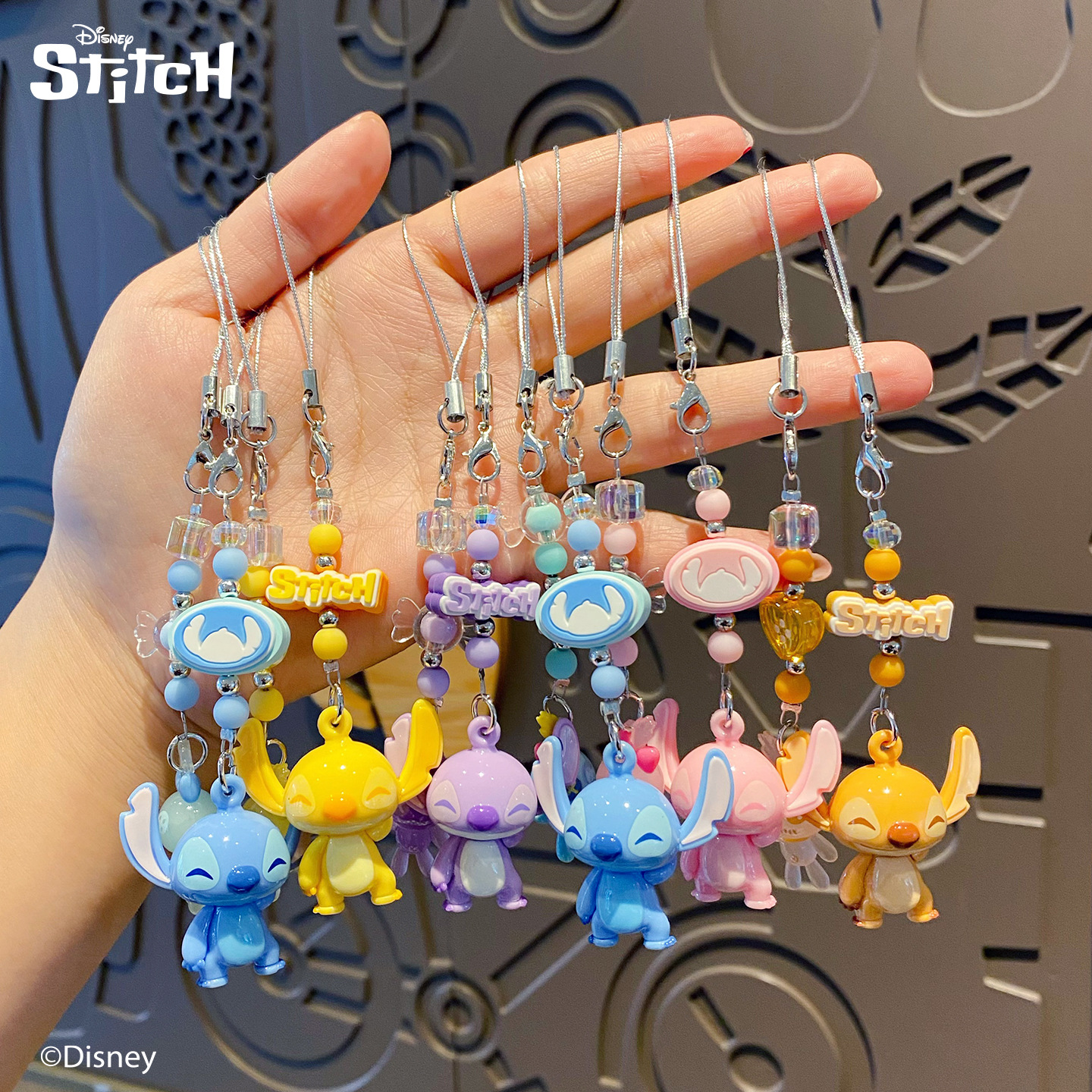 Official Stitch playful partner keychain, cute cartoon little nose clip, couple's adorable doll bag pendant details Picture