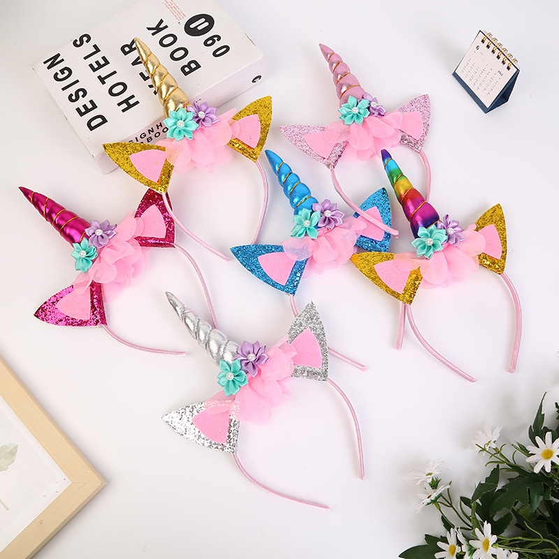 Unicorn headbands in stock, direct supply from Amazon in Europe and America, children's headbands, Halloween birthday party princess headwear full figure