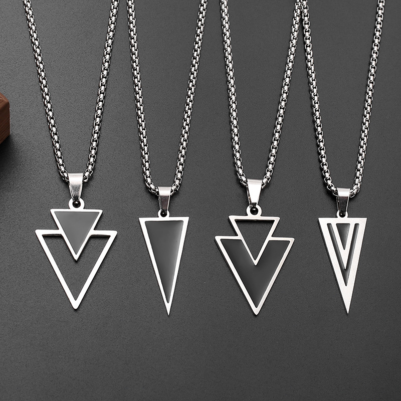 European and American stainless steel triangular geometric blackening oil pendant, silver necklace, cross-border jewelry wholesale accessories
