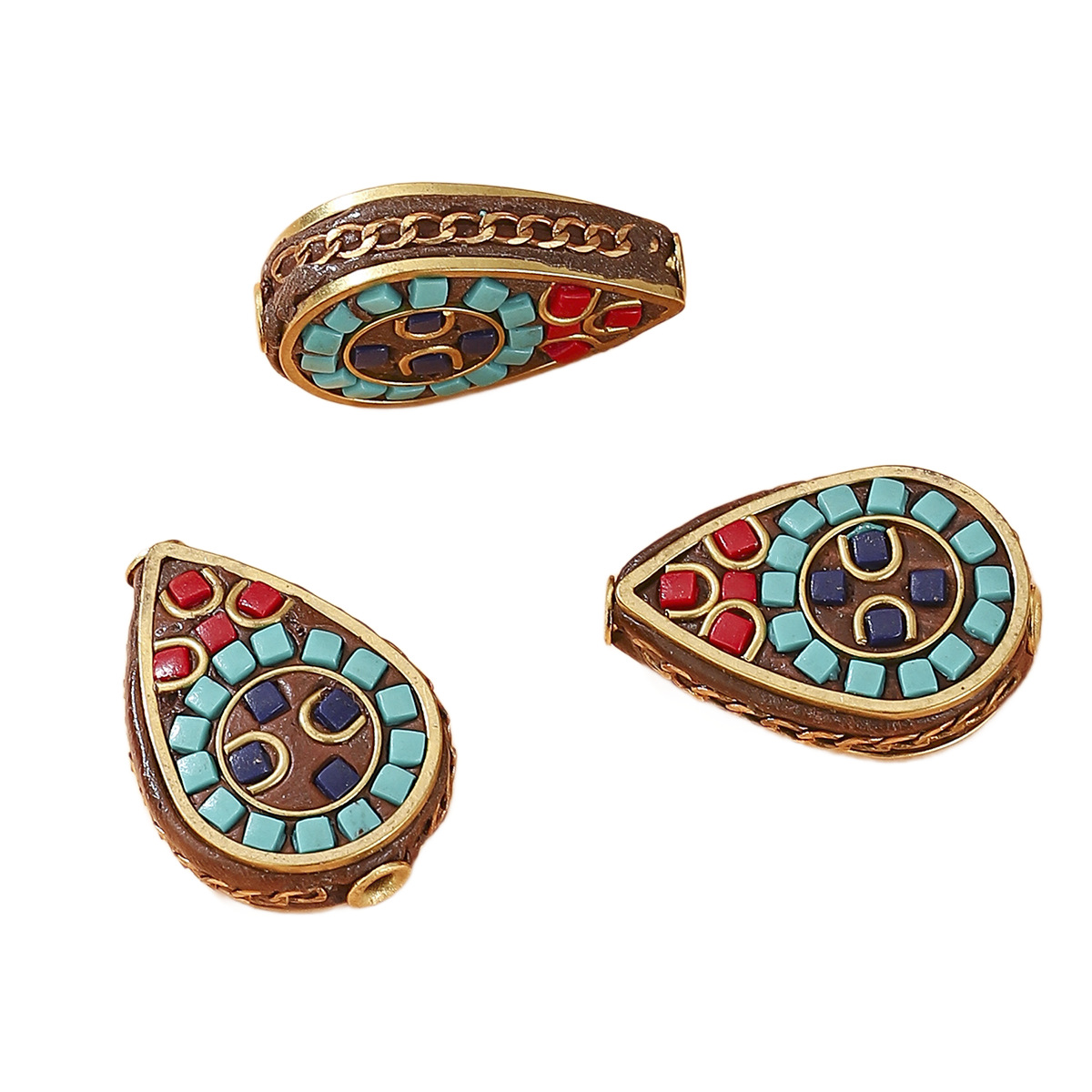 Nepalese Bohemian-style hand-inlaid copper bead pendant, ethnic style DIY jewelry accessory, retro bucket bead Item Picture