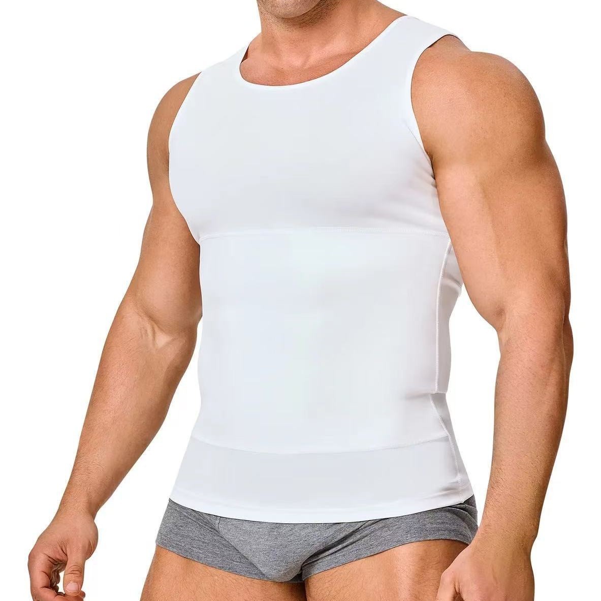 跨境爆款亚马逊男士束身无袖收腹打底衣男士收腹收胸背心
