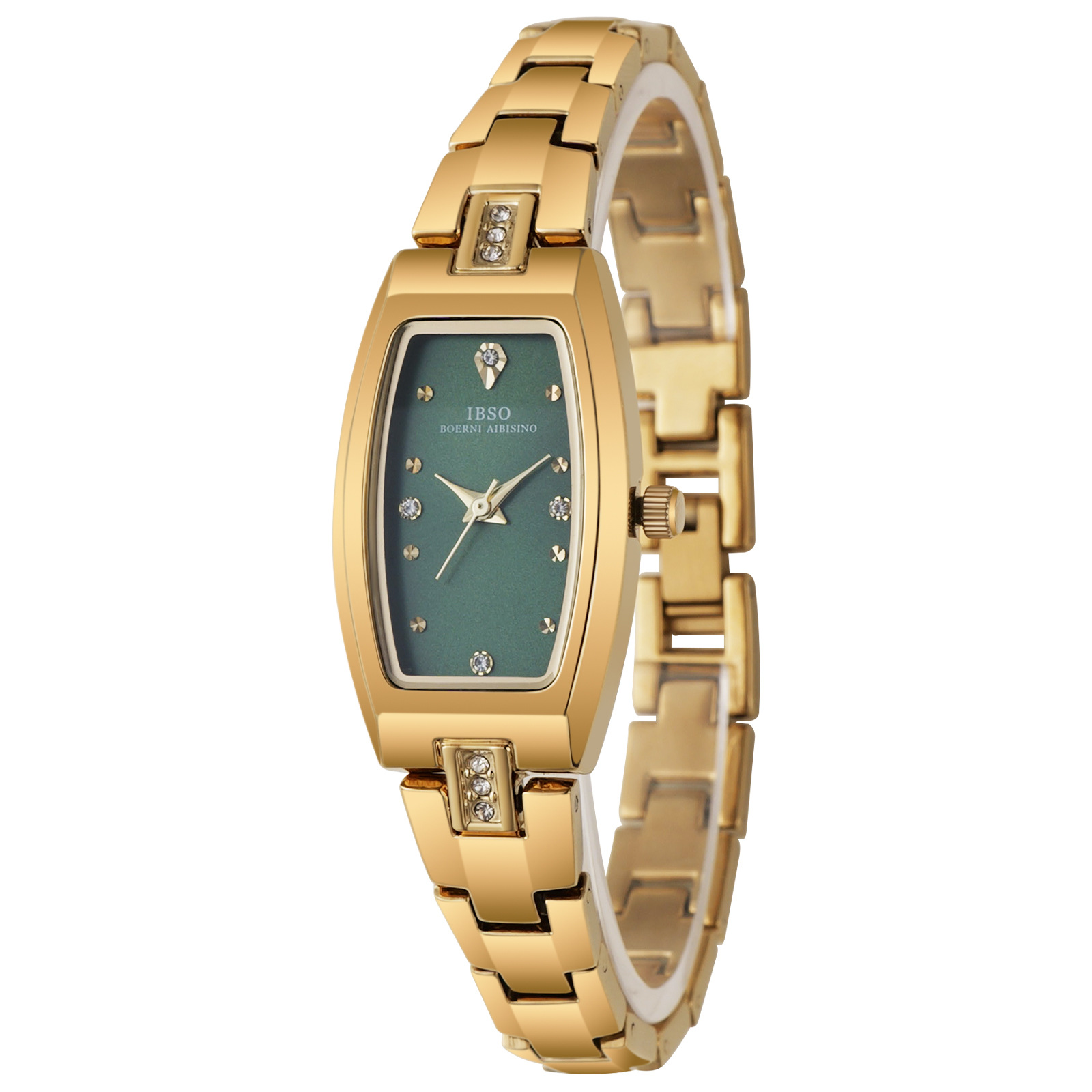 IBSO輕奢酒桶形女士石英表金色鑲鉆小表盤時(shí)尚簡約腕表