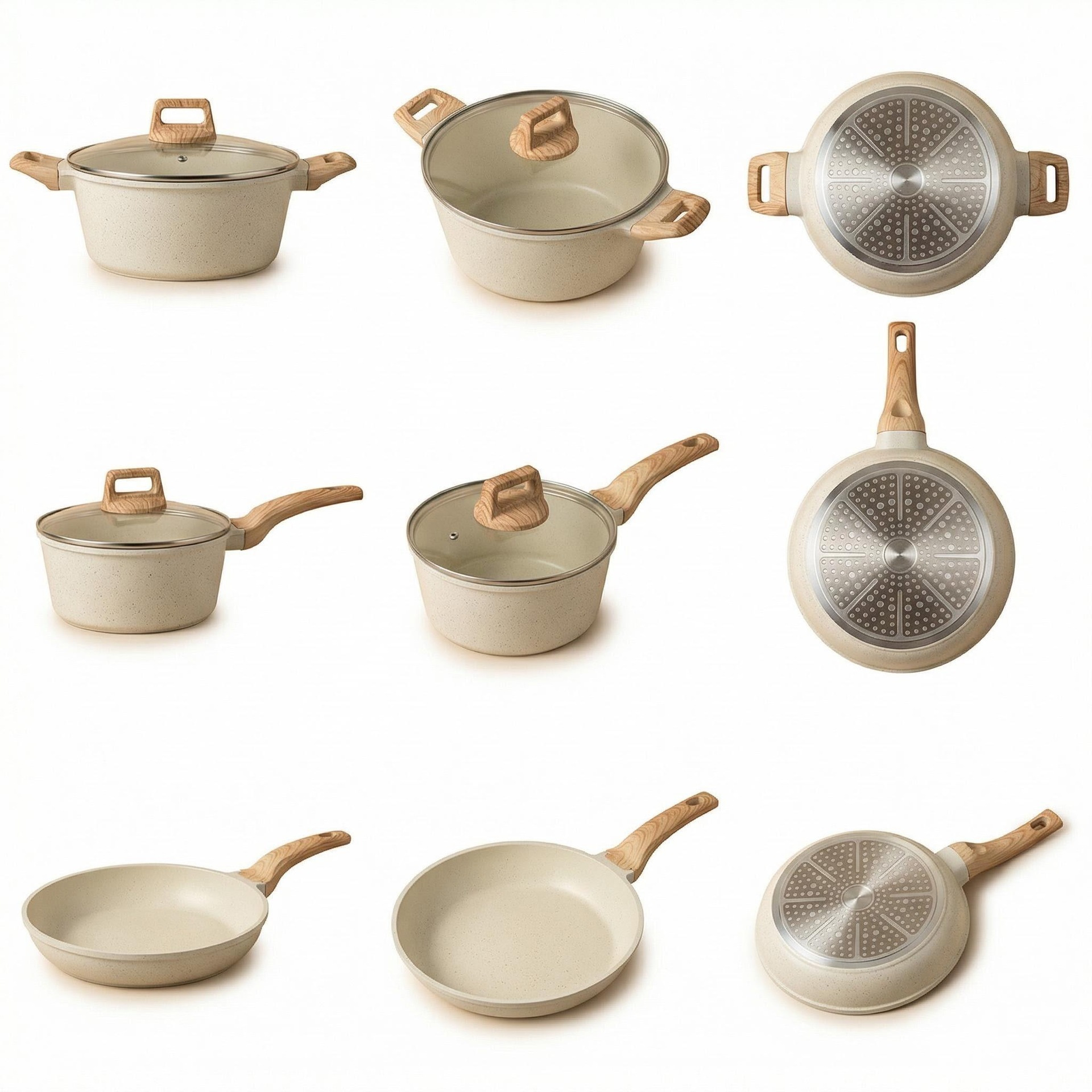 Frying pan set, tourmaline non-stick set, granite cookware, non-stick five-piece set, wok, soup pot, small milk pot Application Scenario