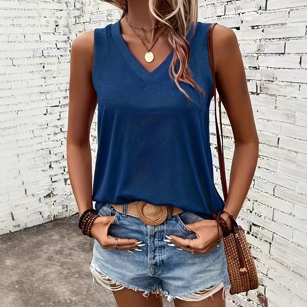 A breathable cotton vest for cross-border use from Europe and America, a loose V-neck sleeveless and comfortable T-shirt for women on Amazon, a bestseller in foreign trade details Picture