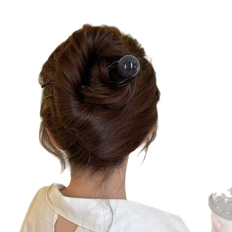New high-end coconut jelly round ball, retro and simple beaded U-shaped hairpin, acrylic hairpin, updo, headwear and hair clip Item Picture