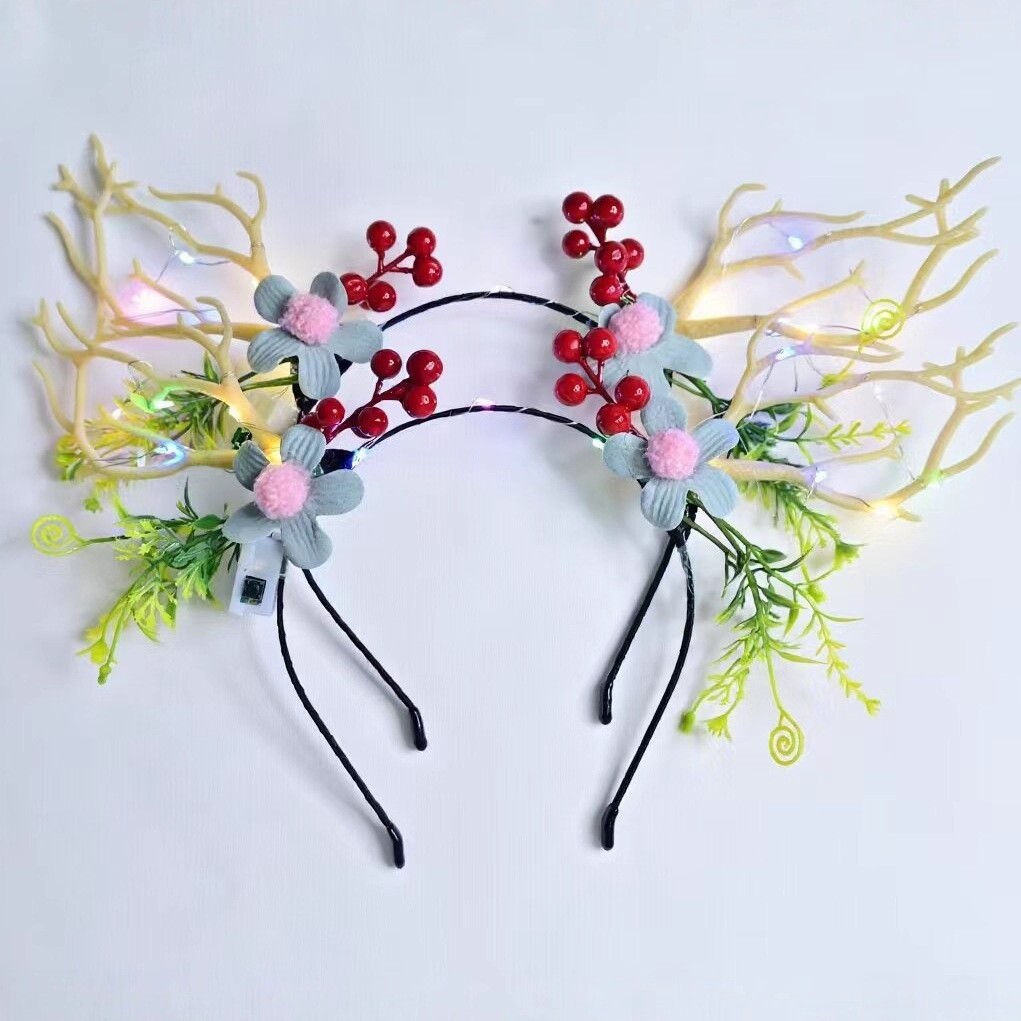 The new Christmas flower and antler hairband, the popular winter deer glow headwear, Christmas accessories, hairpins and hair accessories are selling well Specification image