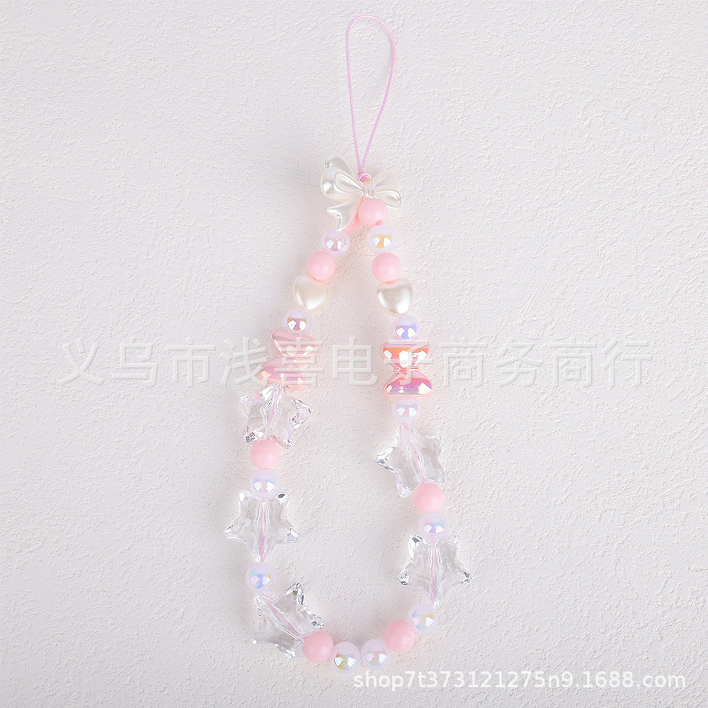 2024 Original girl pink beaded star-shaped heart mobile phone chain, camera lanyard, phone case pendant, standing camera lanyard details Picture