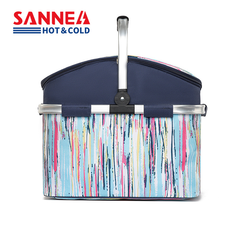 SANNE's new outdoor folding picnic basket, 26L portable hand-held insulated basket, aluminum foil takeout bag, cross-border ice pack Specification image