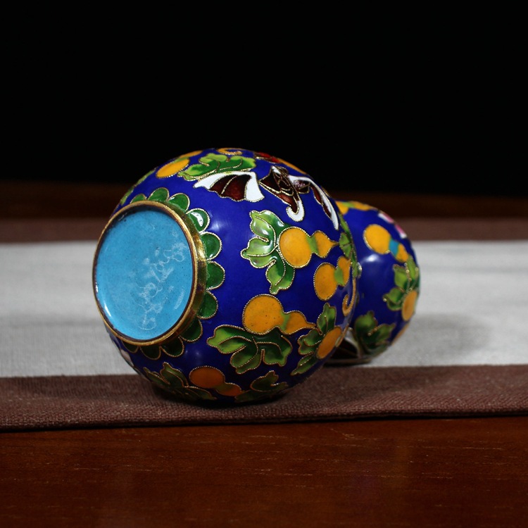 Beijing Cloisonne craft cultural gift and decoration piece: 6-inch gourd with copper body, cloisonne enamel, filigree and silver blue Specification image