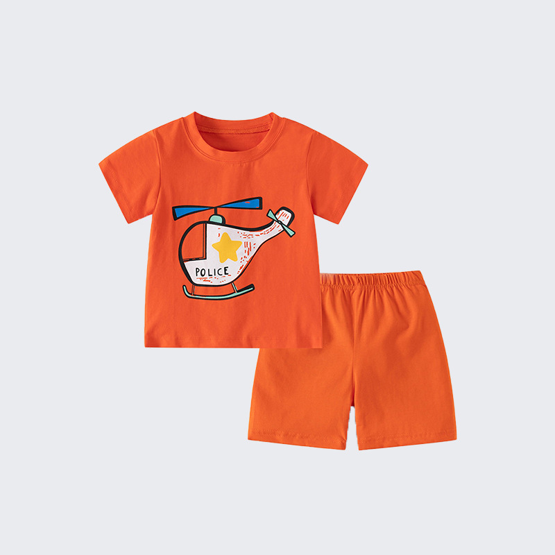 Wholesale of new summer cartoon dinosaur print short-sleeved T-shirt casual two-piece set for boys in 2025 Item Picture