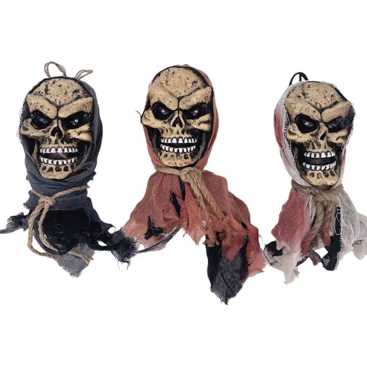 万圣节装饰骷髅头声控道具鬼节鬼屋酒吧玩具恐怖玩具电动发光吊鬼