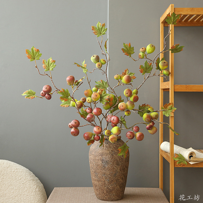 仿真花无花果仿真浆果树枝装饰假果子摆件中式复古家居餐桌花摆设