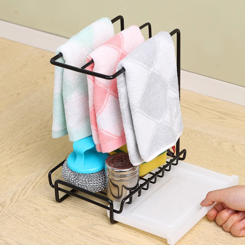 Rag rack, kitchen drain rack, non-perforated countertop, wall-mounted sponge towel, kitchenware storage rack, storage rack Application Scenario