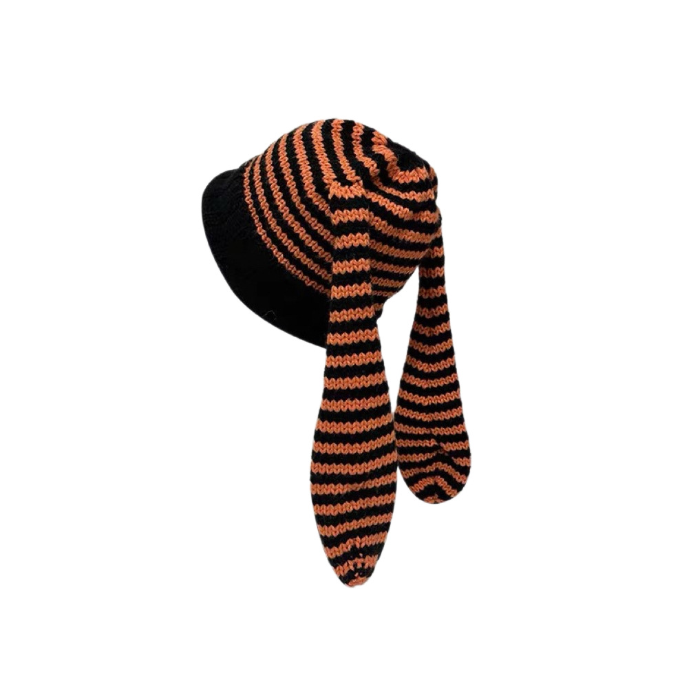 Japonés cute cinco estrellas conejo gorro mujer orejas rayas demonio pullover sombrero de punto color crash sombrero frío calor Item Picture