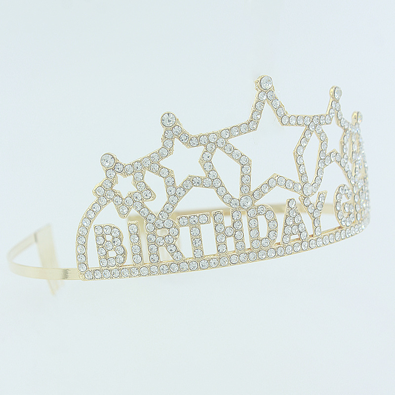 Factory direct sales of cross-border crown headwear BIRTHDAY GIRL water diamond alloy crown birthday girl five-pointed star full diamond birthday crown jewelry Item Picture