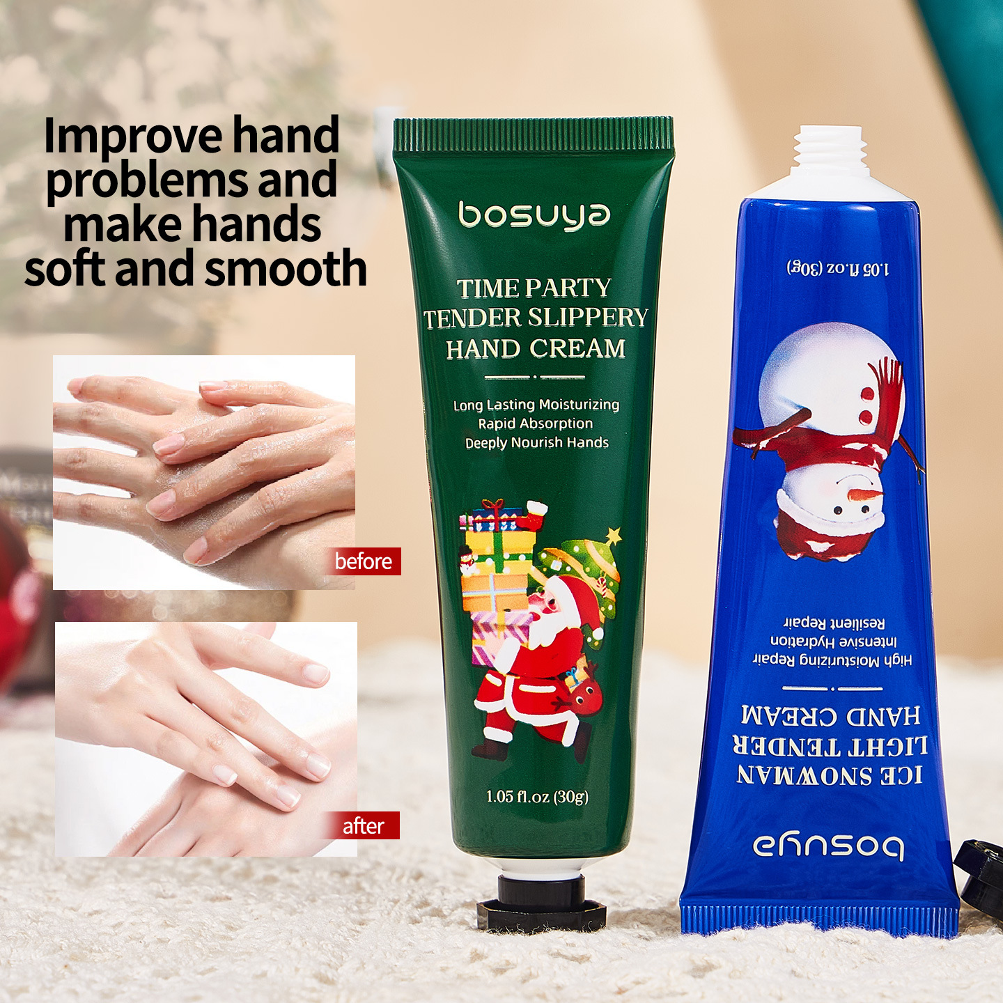 【跨境专供】bosuya圣诞护手霜滋润保湿补水秋冬防干裂护手霜批发产品图