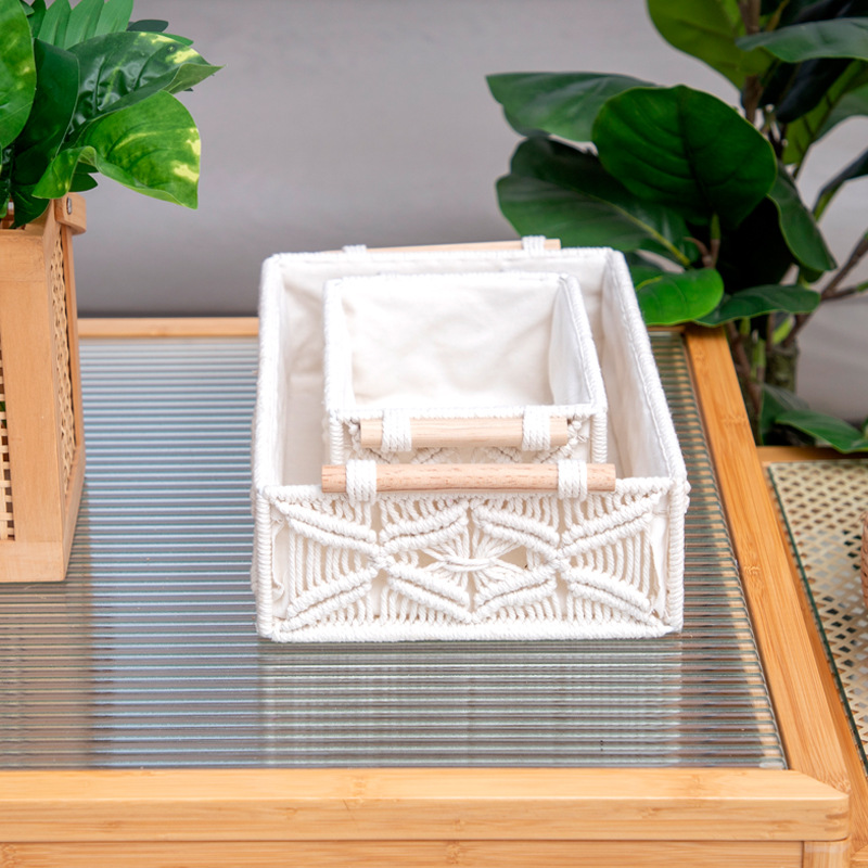 棉绳收纳盒手工编织收纳筐桌面收纳盒文艺复古手工编织置物筐