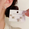 Wholesale of French Chanel-style zircon cross-pearl three-piece stud earrings, exquisite, fashionable and versatile, super shiny commuting earrings details Picture
