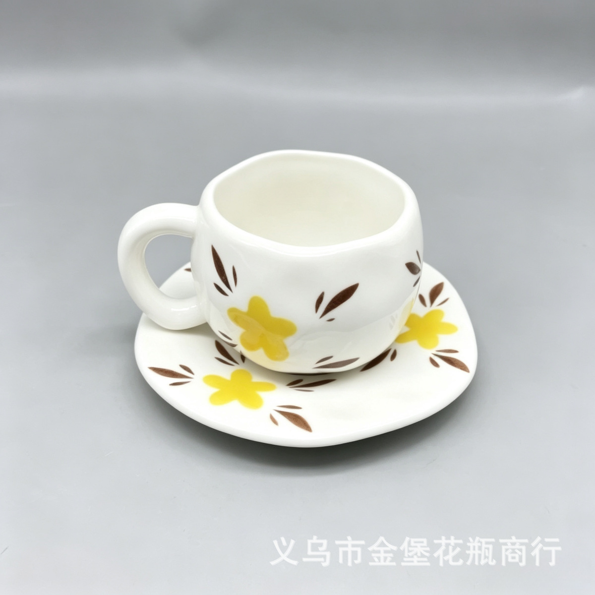 Light luxury gold-edge floral ceramic coffee cup, high appearance level water cup for girls, gift and souvenir, ceramic cup manufacturer details Picture