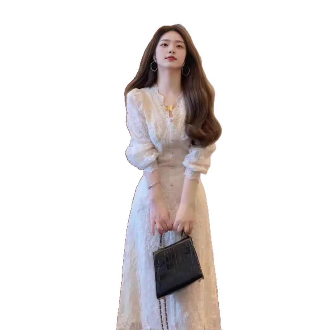 碎花裙/洛森国际/包臀裙/加绒连衣裙/Dress白底实物图