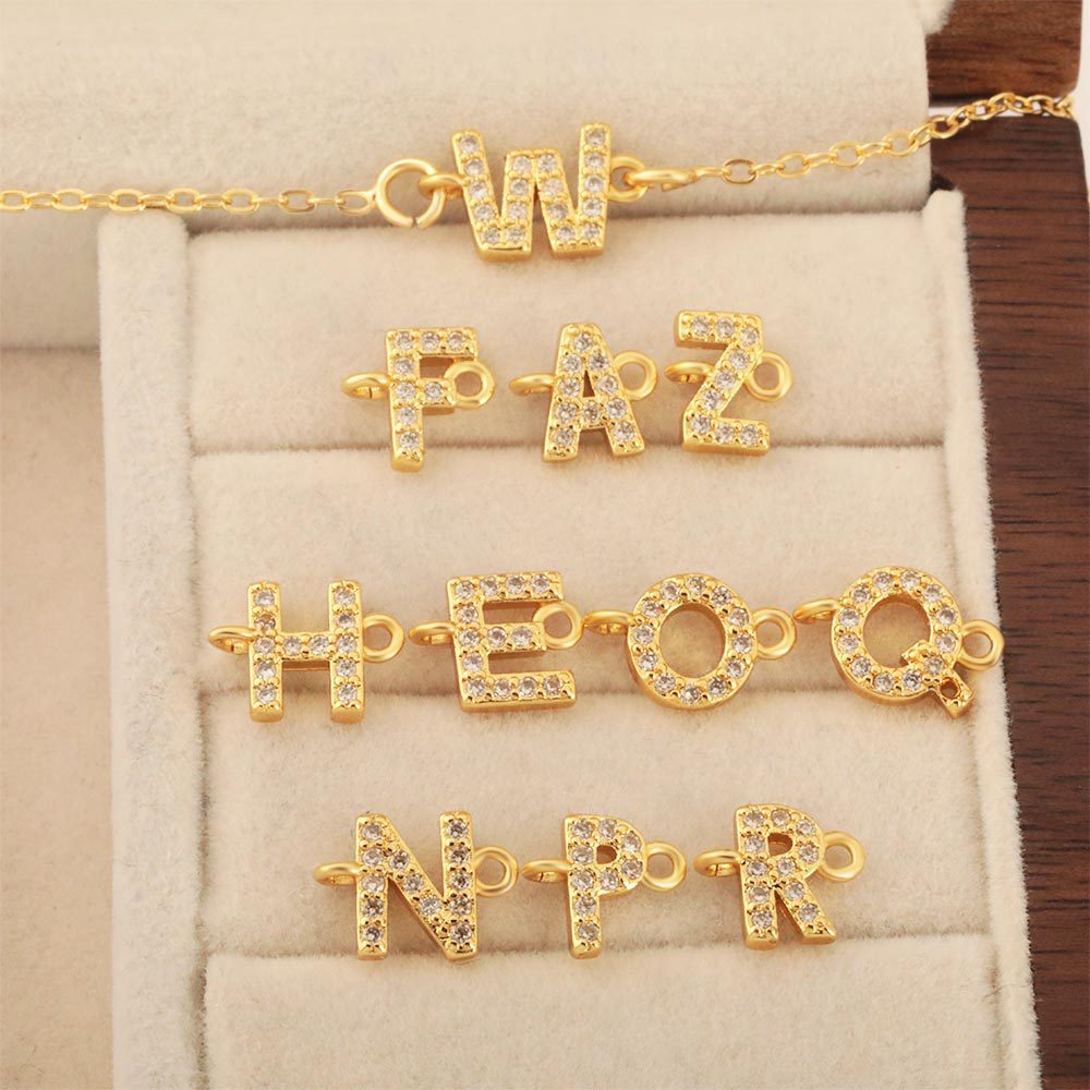 Double pendant with 26 English letters, set with zircon, copper-plated 18k gold, DIY jewelry, handmade necklace and bracelet accessory full figure