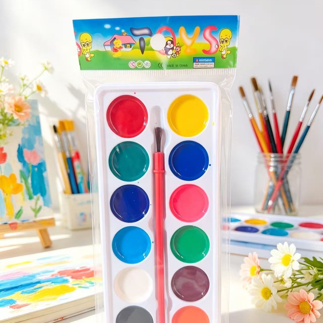 Cross-border best-selling 12-color solid powder compact, bubble shell watercolor paint, student sketching and painting paint, washable paint Application Scenario