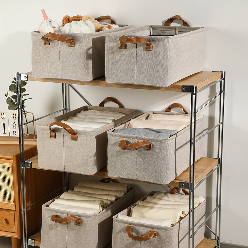 Loulan storage box, lidless leather herringbone pattern organizing box, pp board storage box for pants and clothes, foldable for storage Specification image