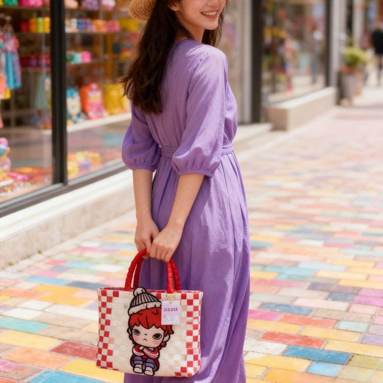 新款泡泡可爱手工编织包外出手提包洗澡化妆品收纳包日系风菜篮子细节图