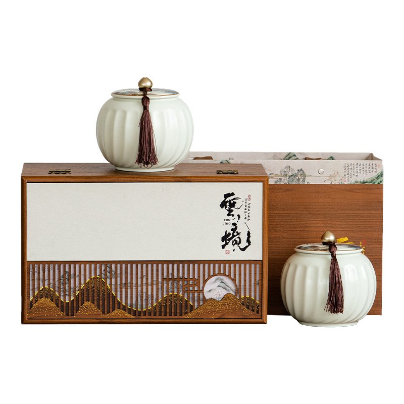 中式陶瓷茶叶礼盒白毫银针寿眉白茶绿茶专用密封存茶罐节日茶饼白底实物图