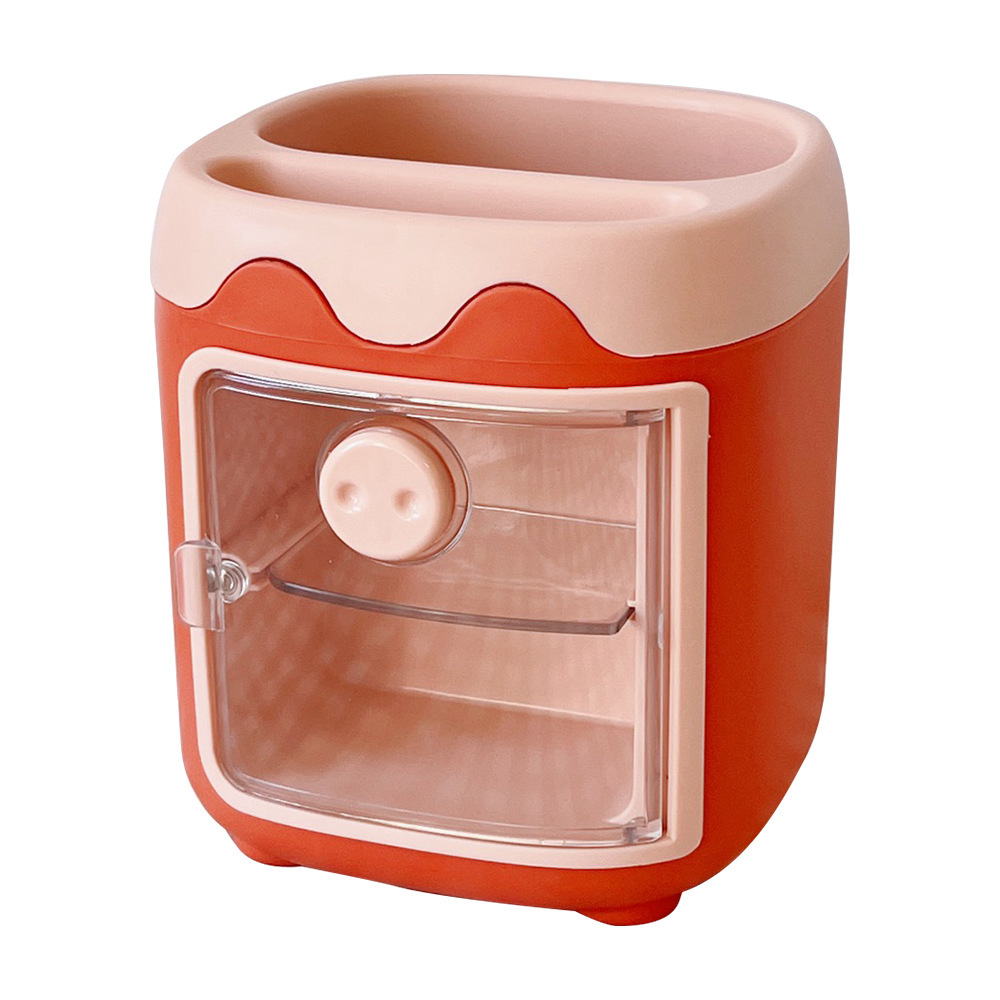 Cute cartoon creative multi-grid piggy pen holder, girlish student office stationery, pig-nosed drawer pen holder Item Picture