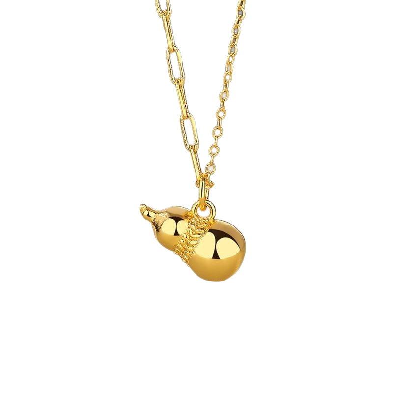 Fu Lu Ji Xiang Ancient Method sand gold Gourd Pendant, New Chinese style Traditional Chinese style copper gold-plated sword and gourd necklace for women Item Picture