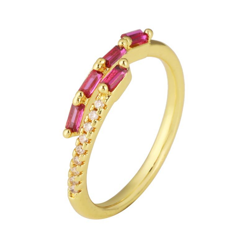 ins Simple and light luxury colored Zircon ring for women, double-layer geometric series, 18k gold-plated open adjustable ring Item Picture