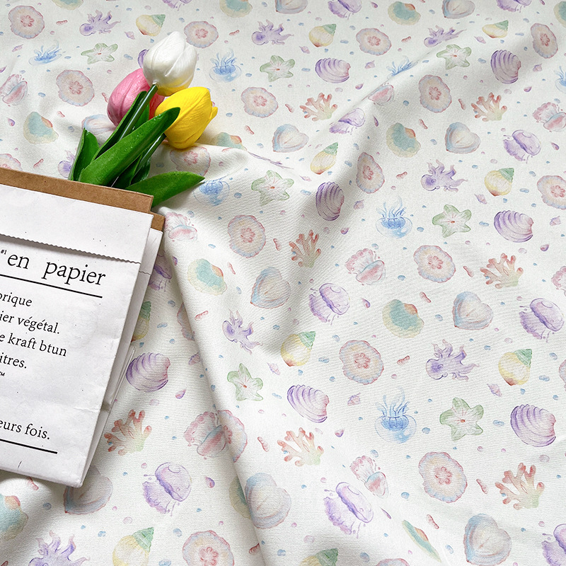 海洋动物数码印花包包外套马甲手工DIY面料1.5米幅宽全棉八安帆布