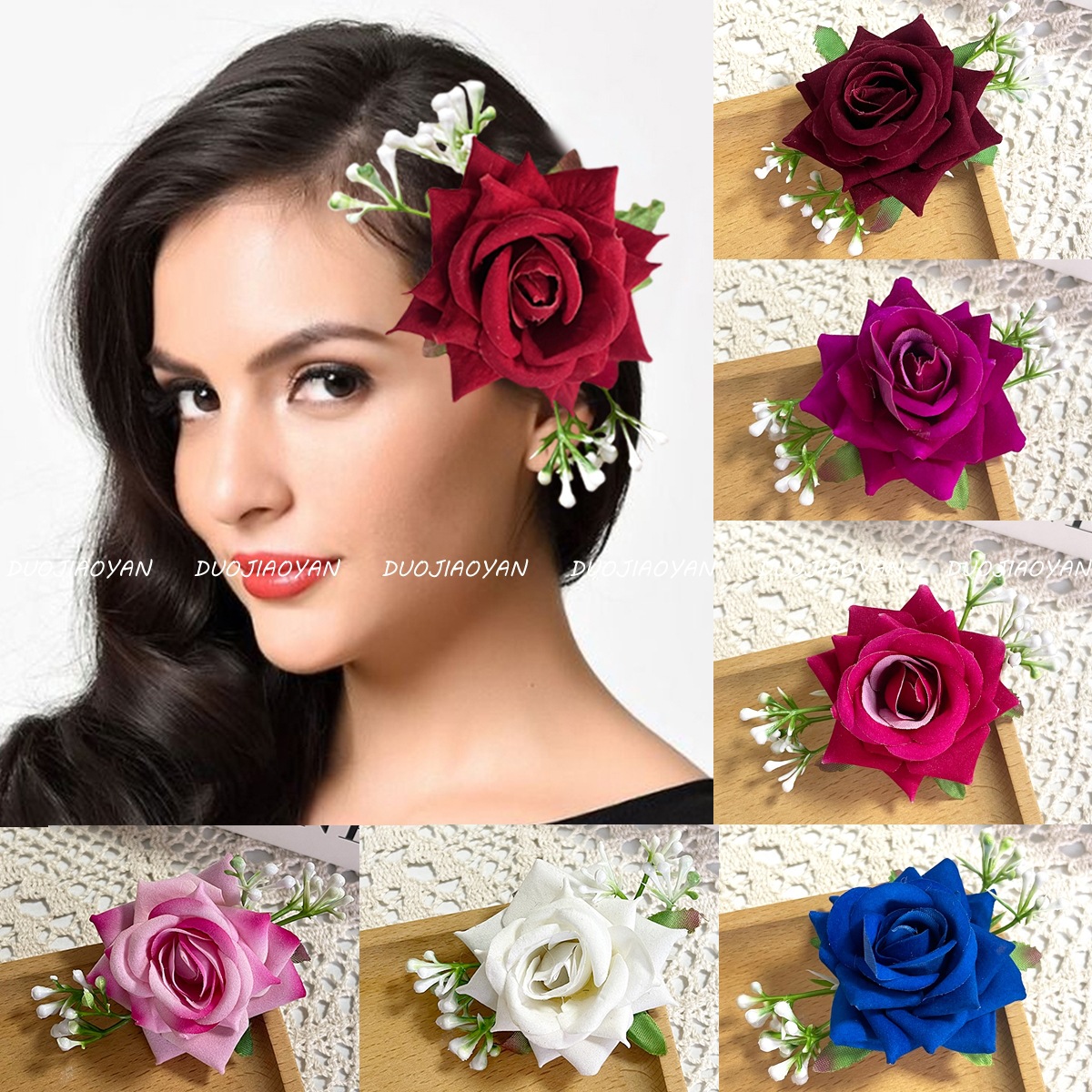 Cross-border simulation rose hair clips, Bohemian-style bride photo headwear, natural style rose hair accessories, corsages full figure