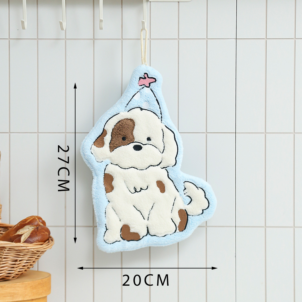 版权可挂式加厚超强吸水可爱卡通擦手巾珊瑚绒小方巾厨房浴室两用产品图