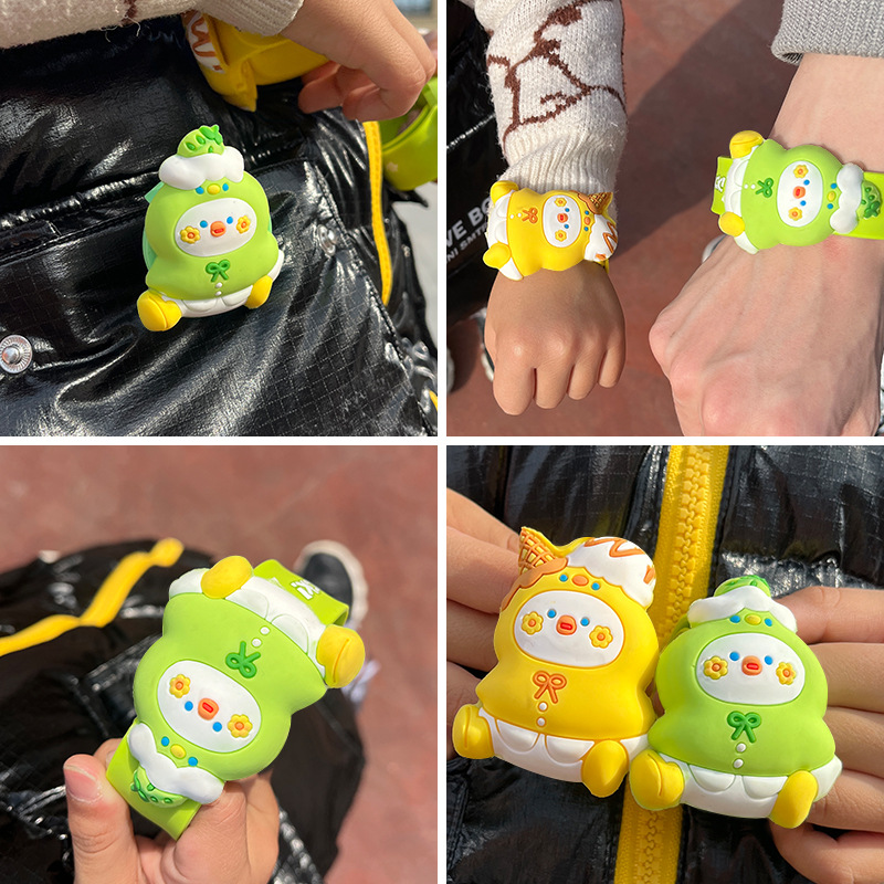 Children's creative cartoon cute duck silicone mosquito repellent wristband, plant essential oil insect repellent papa ring, irregular-shaped silicone products Application Scenario